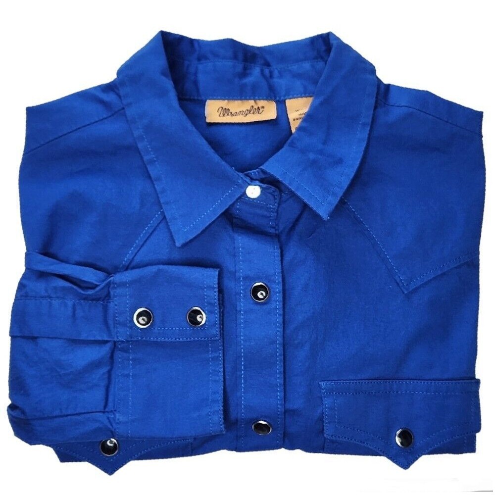 Wrangler Retro Western Shirt Womens Size Small Blue Pearl Snap 10LW1011B Cowgirl